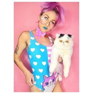 5/$100 SALE -  Chrissa Sparkles Cat Retro Kawaii Swimsuit